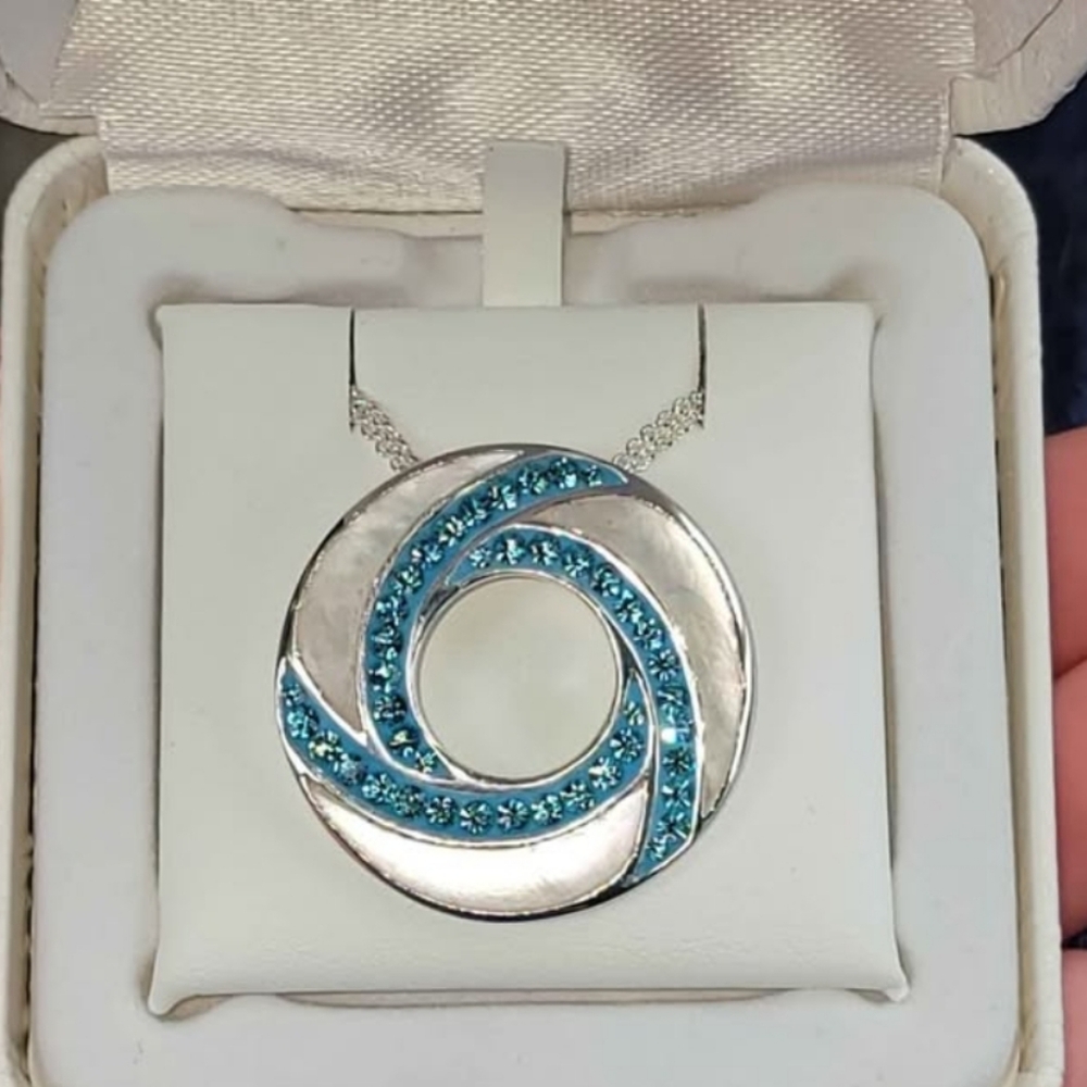 Mother of pearl & Aqua crystal necklace, sterling silver